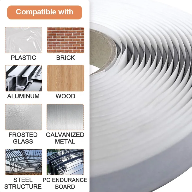 4' White Black Strong Flame Retardant Adhesive Waterproof Fireproof  Plastic Manufacture Roof Self Adhesive Butyl Sealing Tape