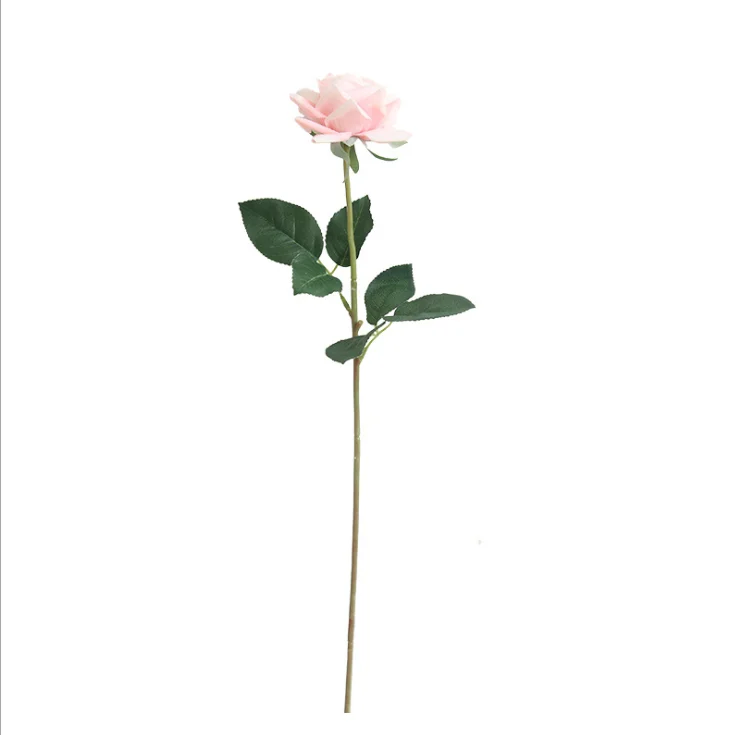 Real Touch Rubber Single Bush Artificial Plastic Flower Artificial Silk Rose Flower Head with Stem