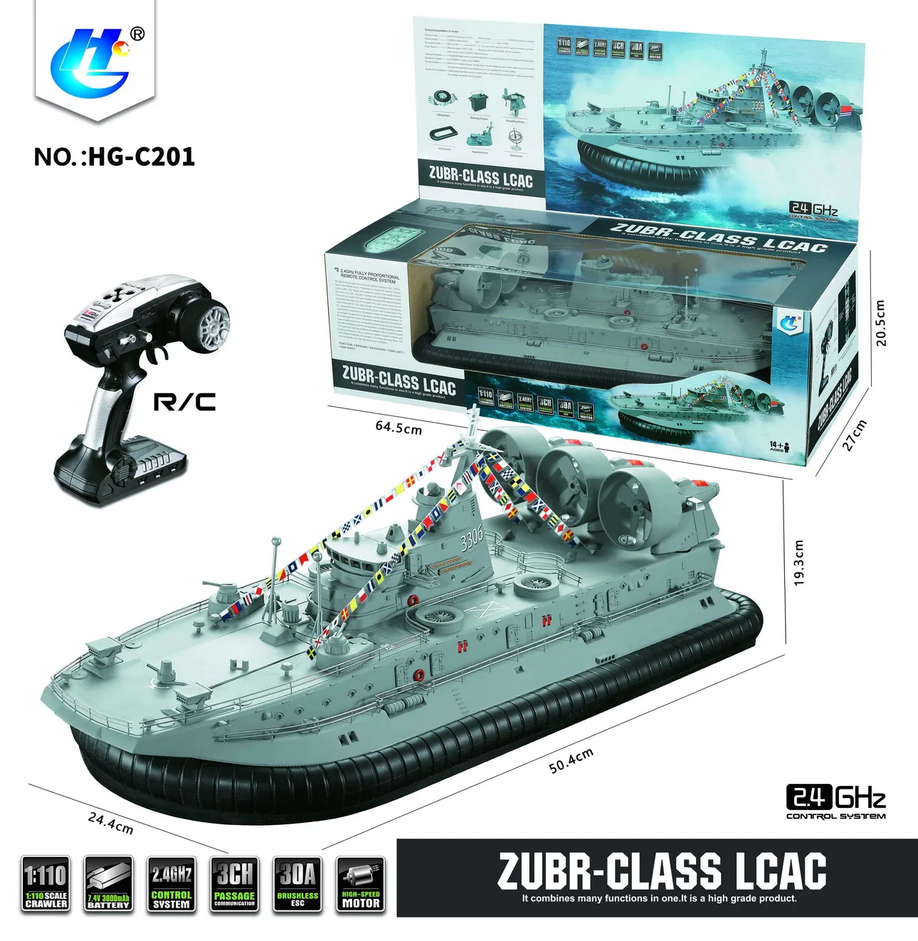 SJY-C201 1/110 2.4G RTR land water brushless motor air cushion high speed boat toys remote control warship rc hovercraft model