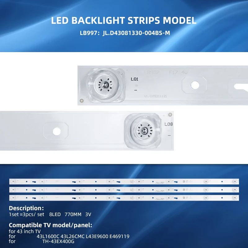 Tiras LED Para TV For 43 Inch 43L1600C 43L26CMC L43E9600 E469119 TH-43EX400G JL.D43081330-004BS-M 43D08-ZC23AG-07 4C-LB430T-JF7