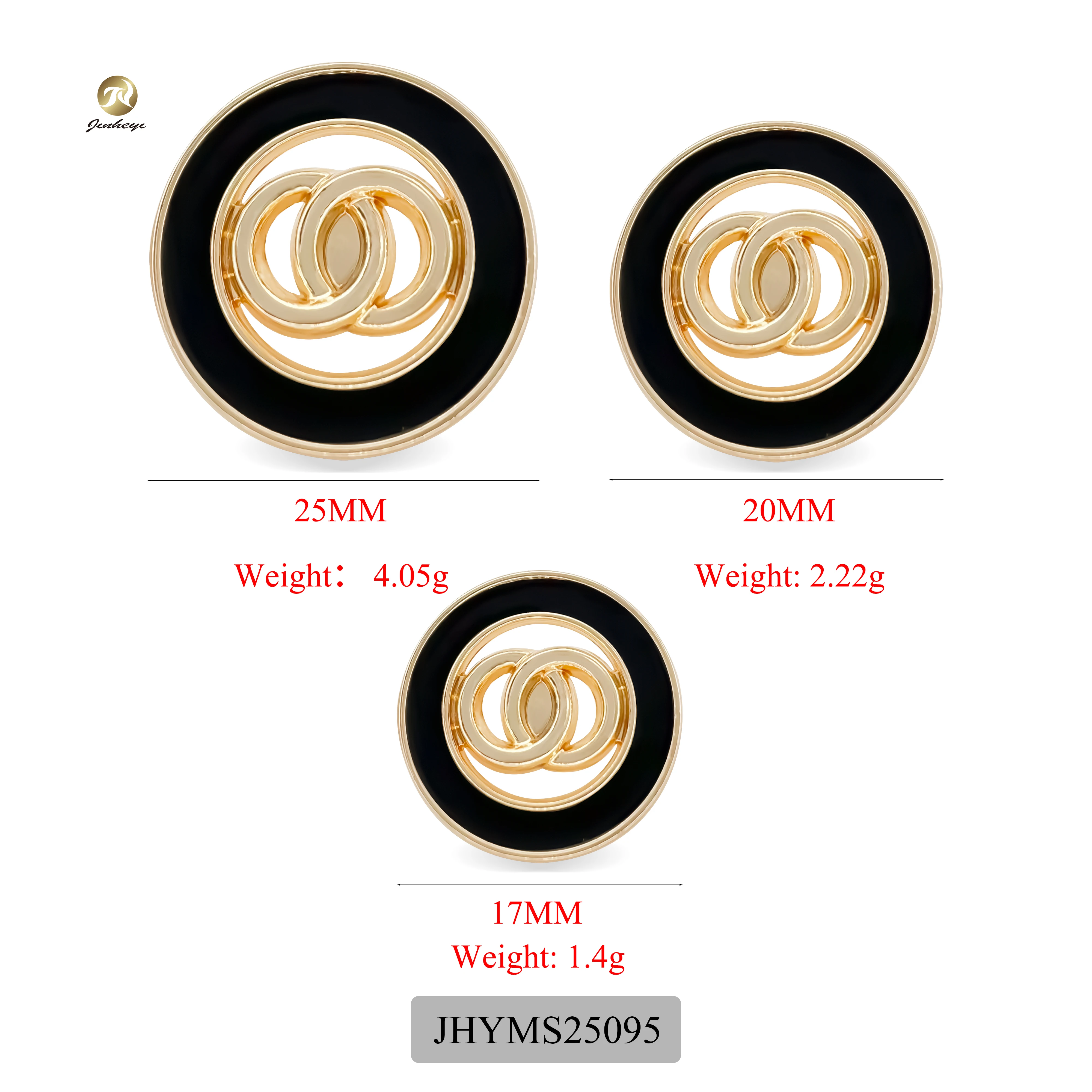 25 20 17 mm Custom CC style design enamel metallic button black gold round zinc alloy shank coat button