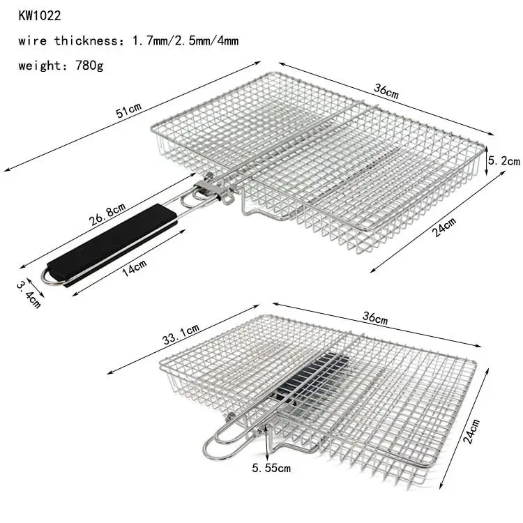 Grill Basket Extra Large Grill Accessories Gifts for Men Fish Grilling Basket Barbecue BBQ Rack with Wooden Detachable Handle