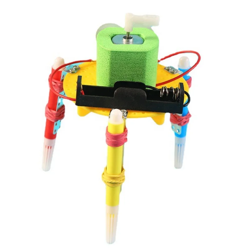Electric Doodle Robot Model Kits Toy Safety Plastic Handmade Assembly Science Experiment Toys for Children DIY Art Drawing Model