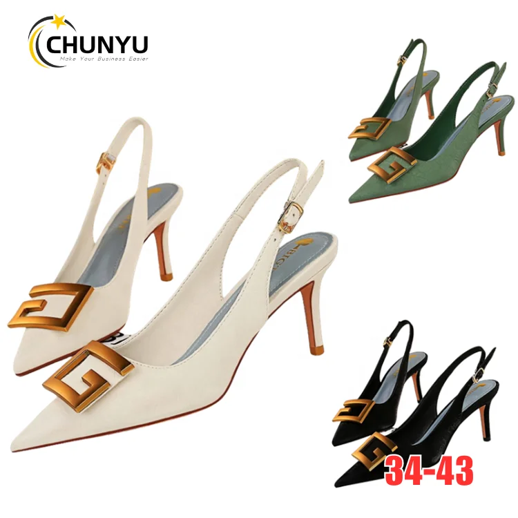 High Heels Shoes For Women Shallow Pointed Hollow Back Metal Square Buckle Thin High Heel Sandals Heels for Ladies