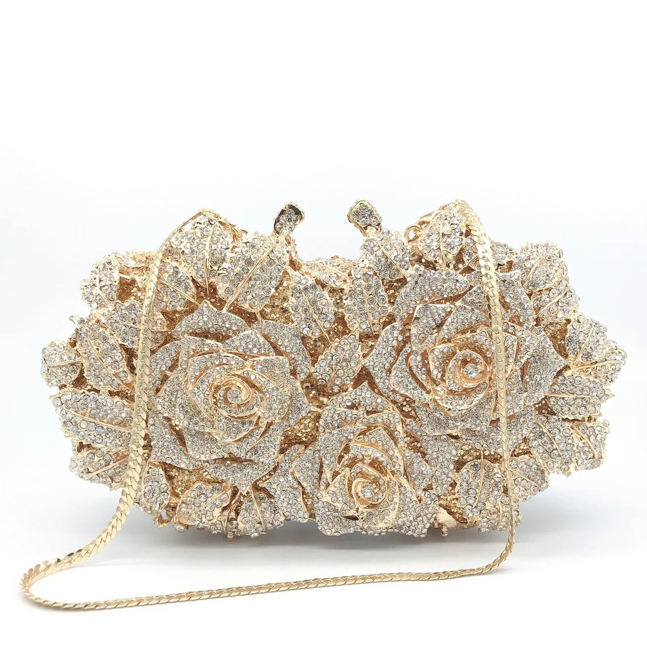 Hot selling Luxury Crystal Rose Wedding Dress Evening Bag Diamond Clutch Purse Handmade Bag Rhinestone Clutches