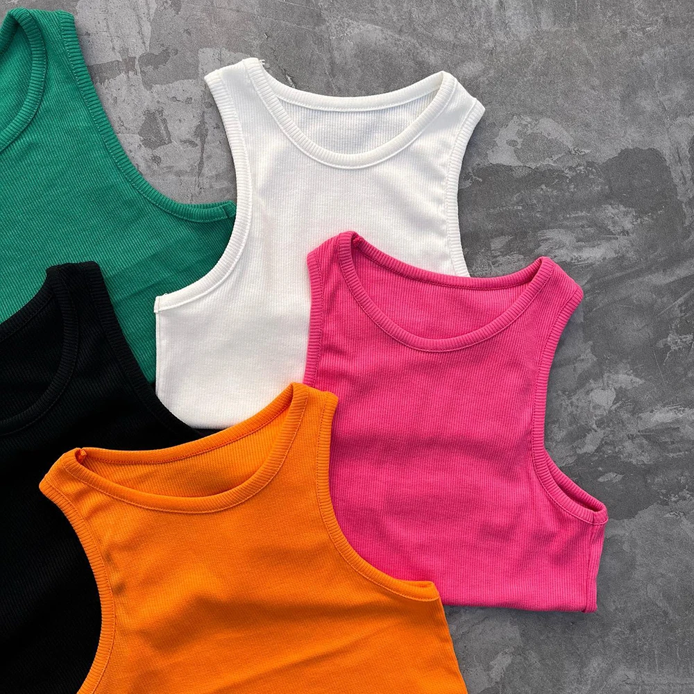 High Quality Cotton Crop Tops for Women Sleeveless Crew Neck Vest Ladies Summer Knit Ribbed Crop Tank Tops