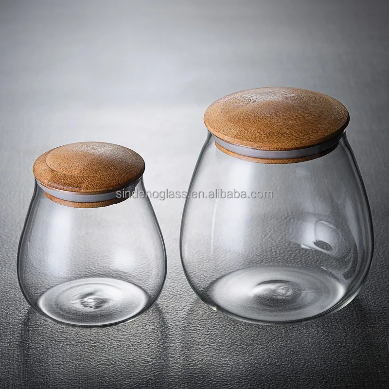 Mushroom Shape Cute Airtight Glass Jar With Bamboo Lid For Food Storage Container For Coffee Bean