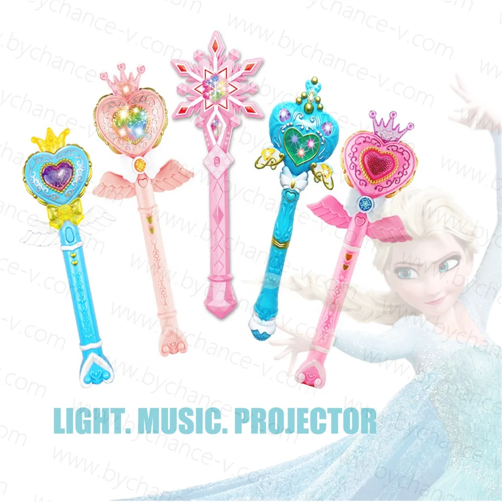 hottest popular toy for young girls princess luminous magic wand projector with light and music for Elsa cosplay costume props