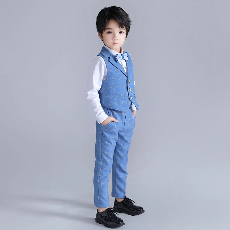 Piano Competition costume Boys Tie Long Sleeve White Shirt Strap Trousers Children Clothing Sets High Quality Baby Boys Suits