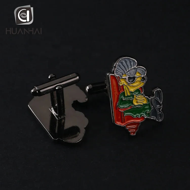 customized black nickel plated metal cute character logo enamel brass personalised cufflinks