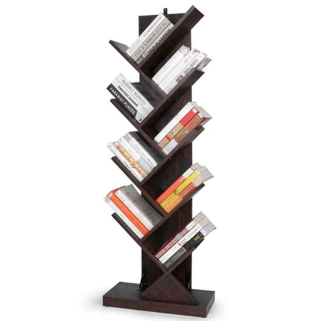 Vintage Unique Tall Toddler Storage Book Rack Diy Wall Mount Office Bookshelf Folding Rustic Wood Bookcase Book Shelf Tree Shape