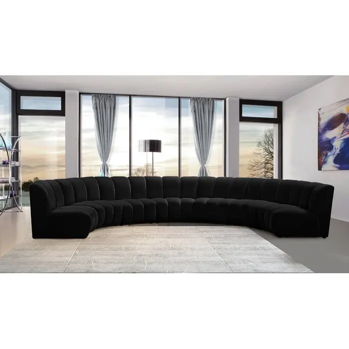 Velvet Fabric Cover For Sectional Set Modern Corner Chair Luxury Living Room Sofas Black Shape Curved U corner sofa