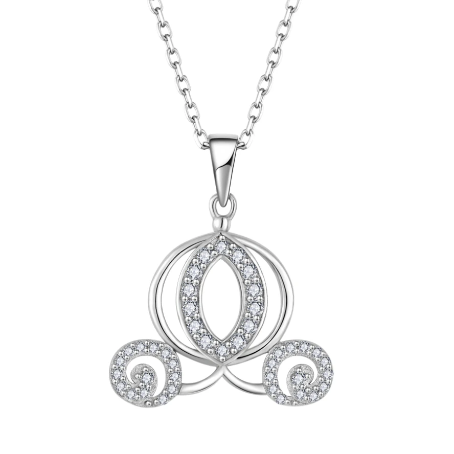 925 Sterling Silver Cinderella Carriage Pendant Necklace Rhodium Plated Fairy Tale Princess Necklace Jewelry for Women