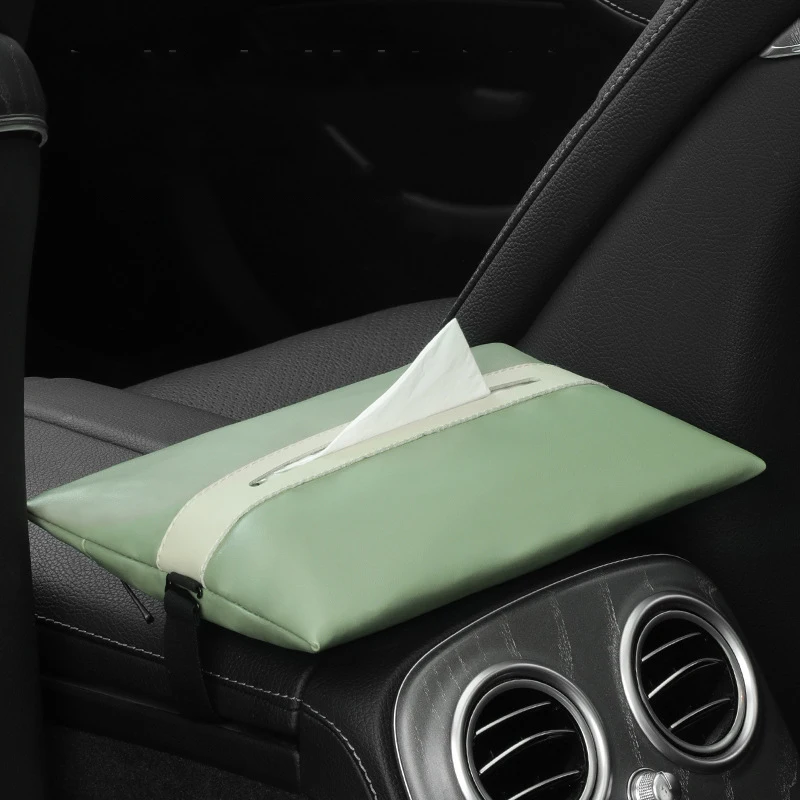 Multifunction Hanging Paper Organizer Car Tissue Holder Solid Color Pu Leather Tissue Box