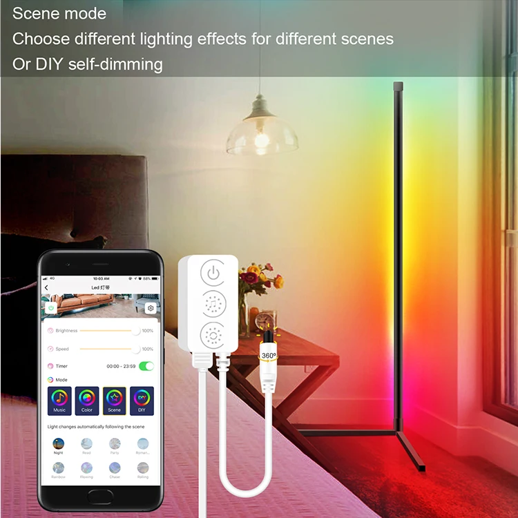 GVVOOHOME Modern Nordic Rainbow RGB Colorful Remote Control Lamp Led Corner Lamp Contemporary Atmosphere floor lamp Standing