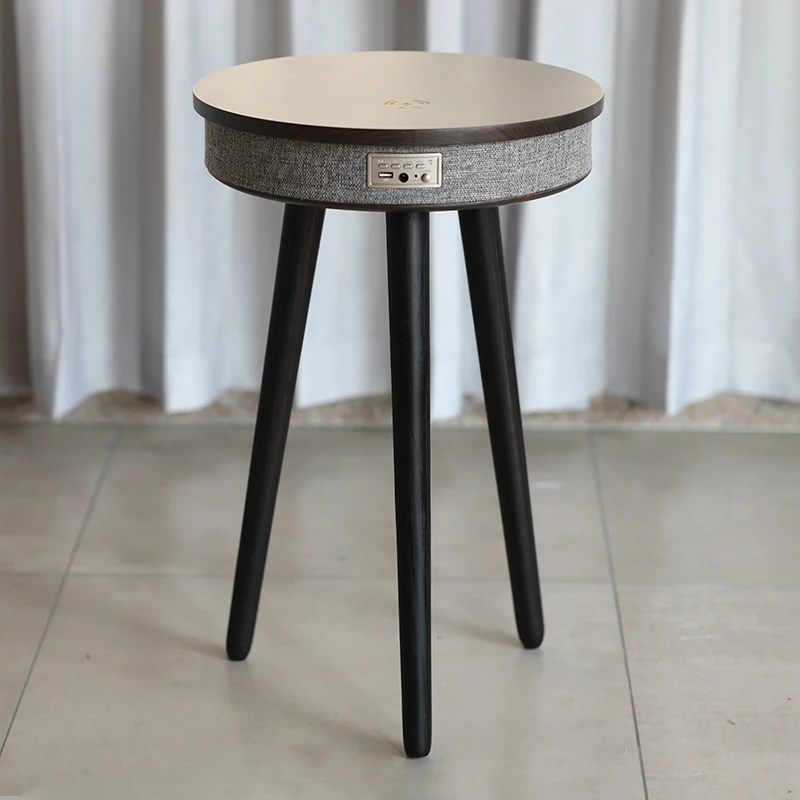 Homemore современный открытый черного дерева МДФ Смарт звук концом Черный Стеклянный Столик Круглый зарядки журнальный столик с динамиком и проигрыватель blue tooth