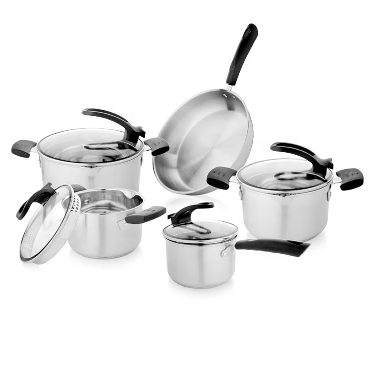 Набор посуды из 9 предметов, из нержавеющей стали 201, наборы кухонных сковородок и кастрюль, стеклянная посуда с крышкой, сковорода для супа, сковорода