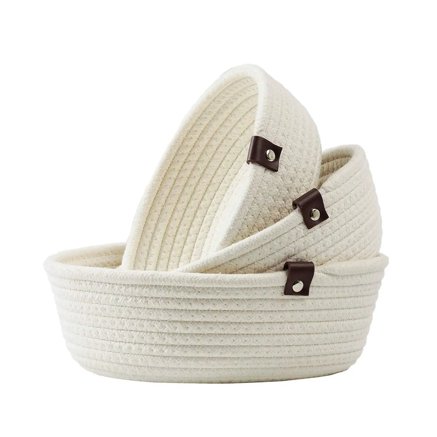 Wholesale White And Grey Cotton Rope Decorative Woven Storage Basket