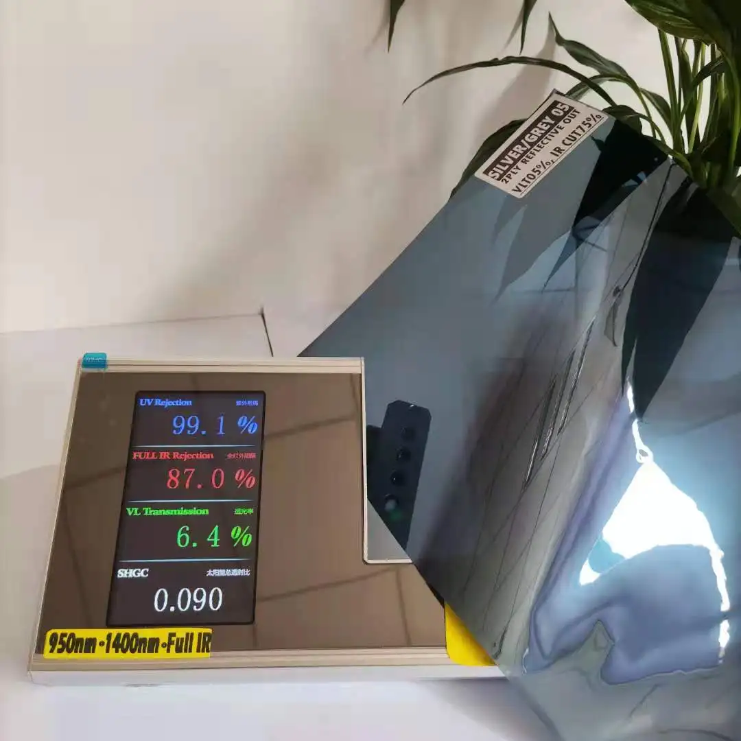 SILVER/GREY 05 VLT 10% IR CUT 75% BUILDING GLASS ARCHITECTURE COMMERCIAL RESIDENTIAL SILVER REFLECTIVE ARCHITECTURE FILM