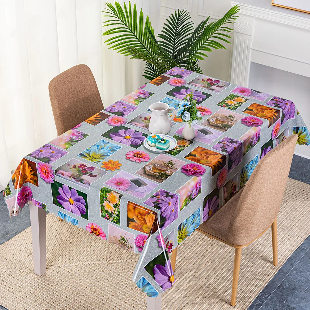 Floral Style Home Decorative Plastic Embossed Table Cloth with Yarn Backing