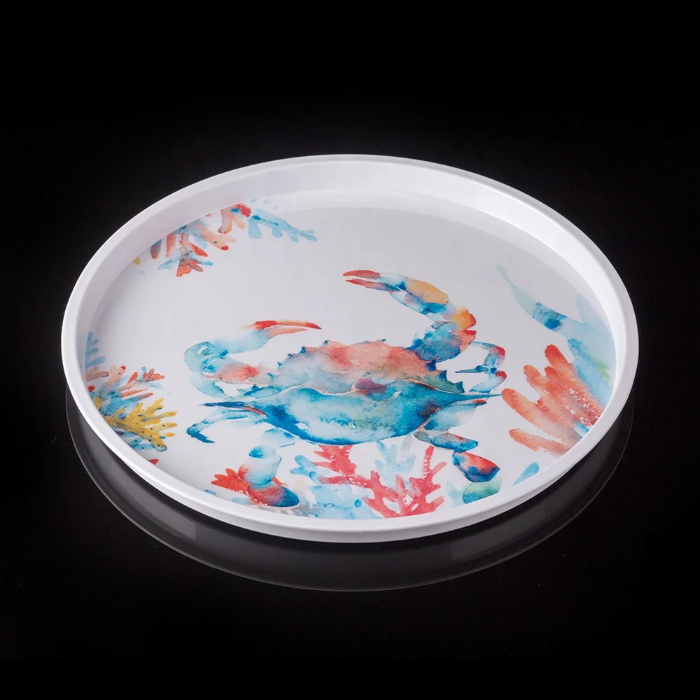 Wholesale Custom Tableware Rustic Appearance Seabed Coral Crab Printing Melamine Dinner Plate Set