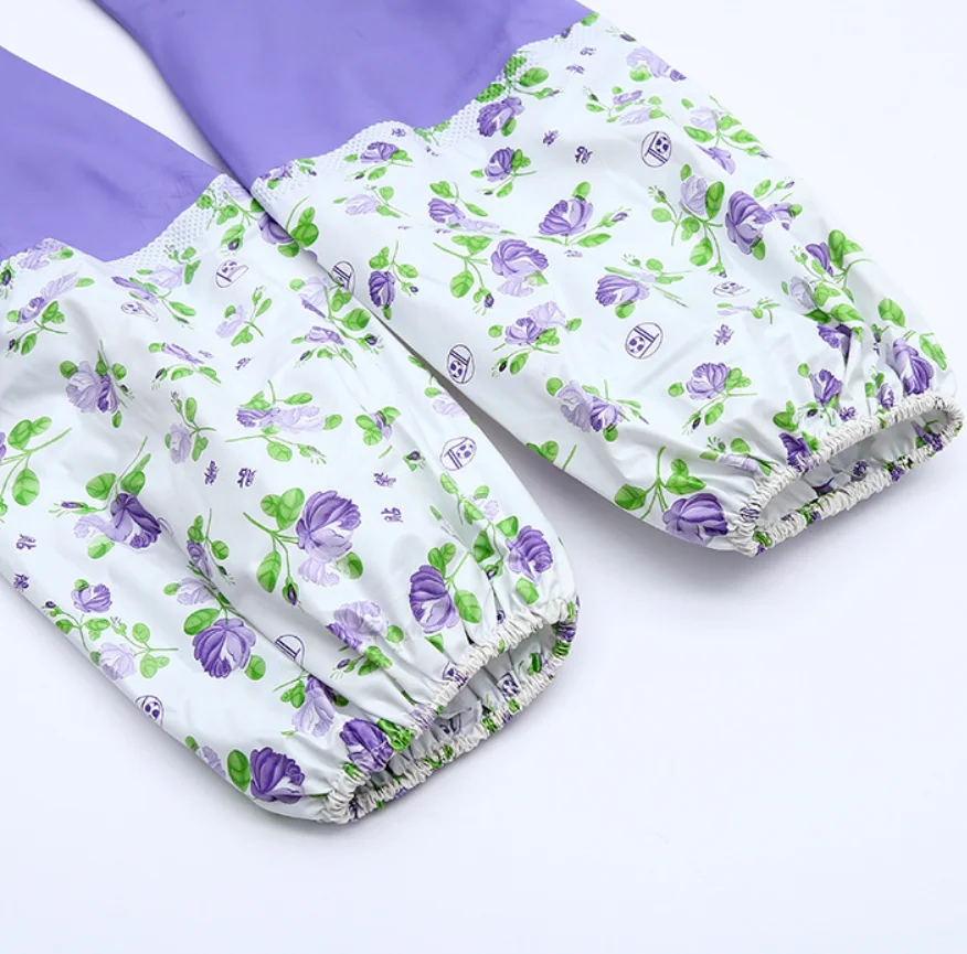 High Quality Household Waterproof Long Sleeve Rubber Plush Cleaning Dish Washing Long Kitchen Latex Gloves