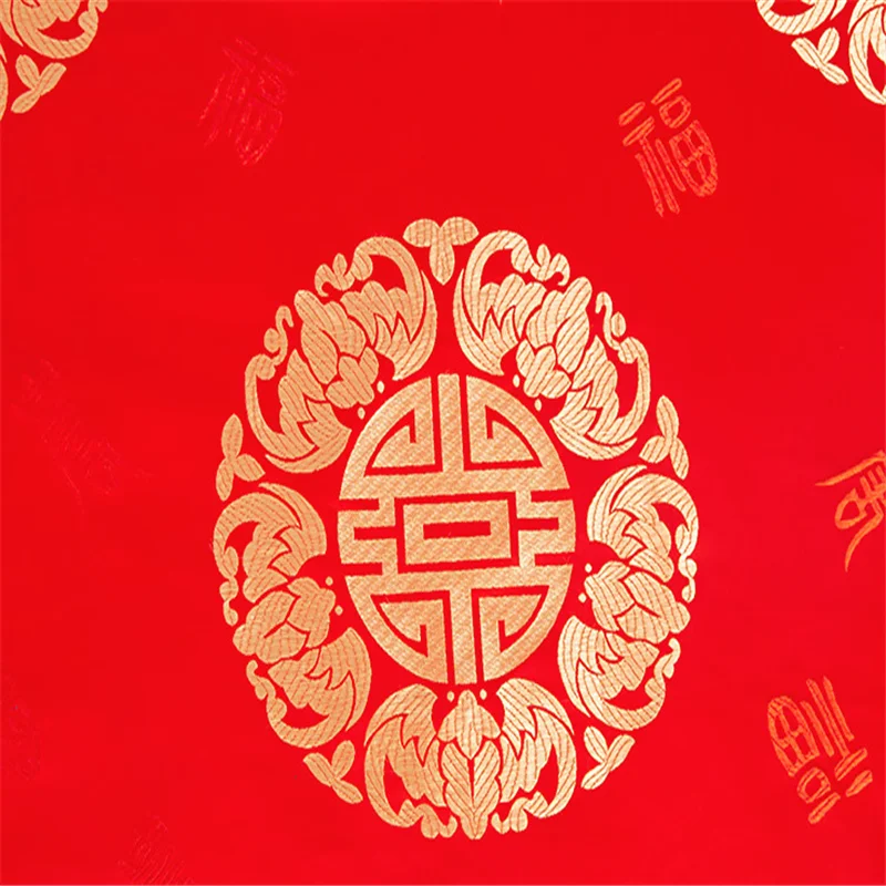 Great Quality Red Color Best Selling Hot Sale Classic Fushou Group Pattern Brocade Fabric for Home Textile