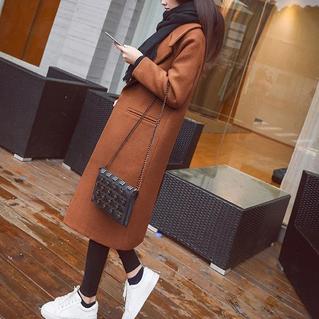 High Quality Winter Ladies Wool Women Single Breasted Long Overcoat