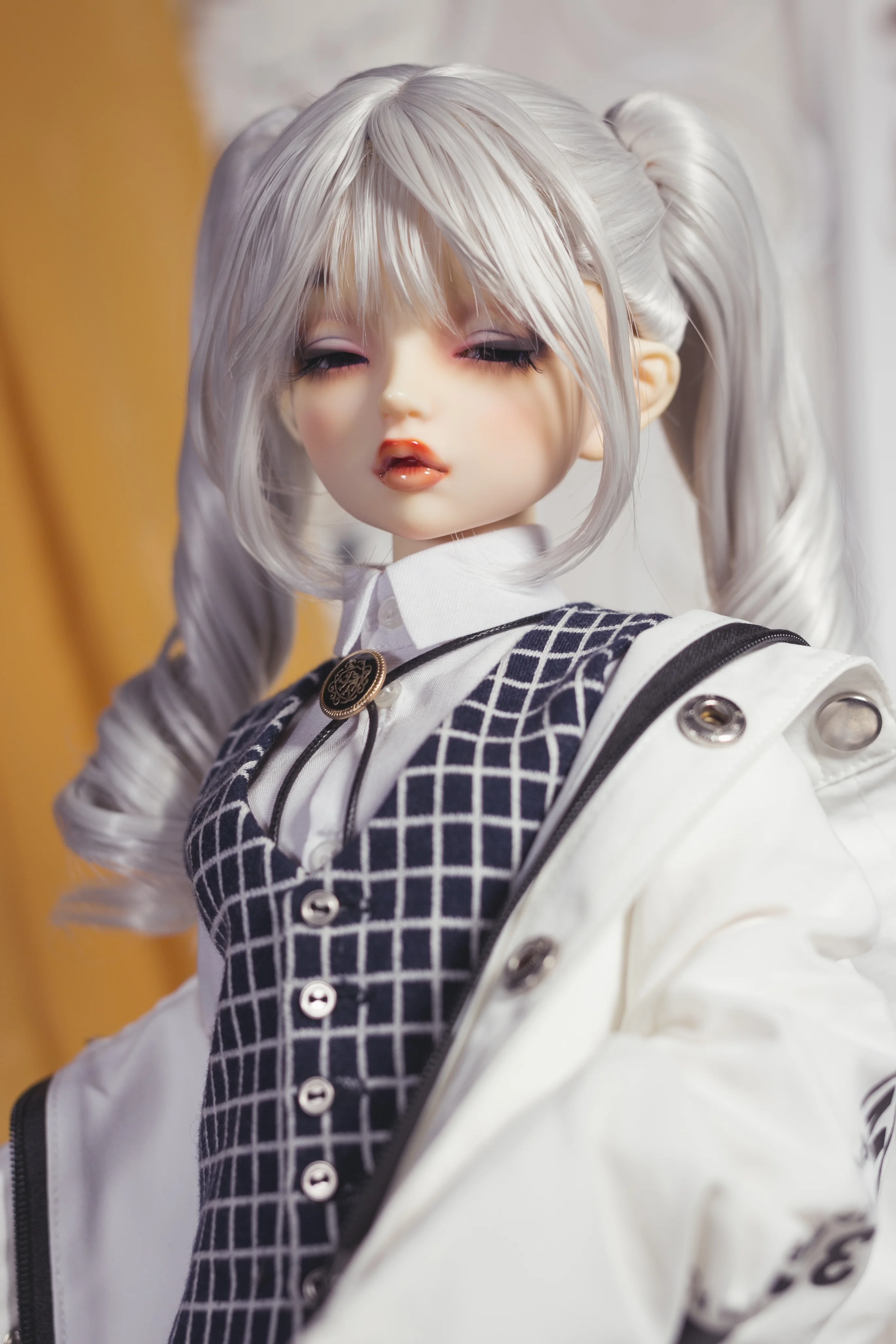 8-9 Inch 1/3 BJD Hair Customize Wigs For Dollfie Synthetic Pigtails Sliver White Pigtails Double Braid Curly Smart Doll DIY