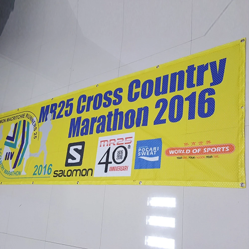 Custom Digital Printed Silk Mesh Fence Banners for Running Marathon Sports Games Events Sponsors Advertising Construction Site