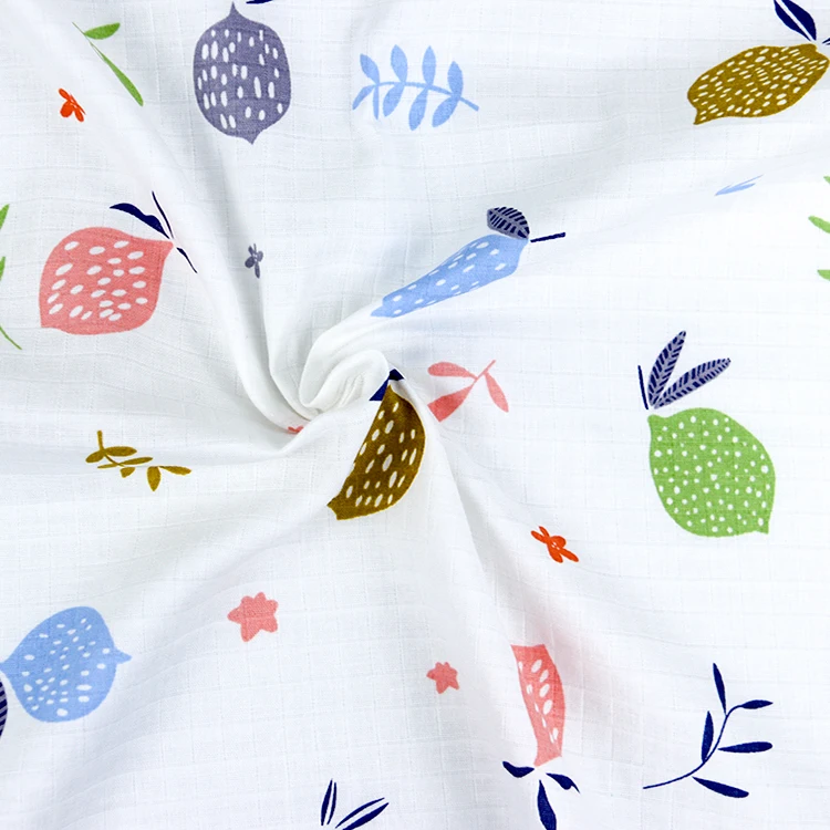 New design fruit pattern printed 100% cotton cloth baby fabric muslin for swaddling blankets