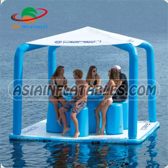 New Inflatable Water Floating Island Tropical Inflatable Dock Water Platform Water Sports Inflated Platform With Tent