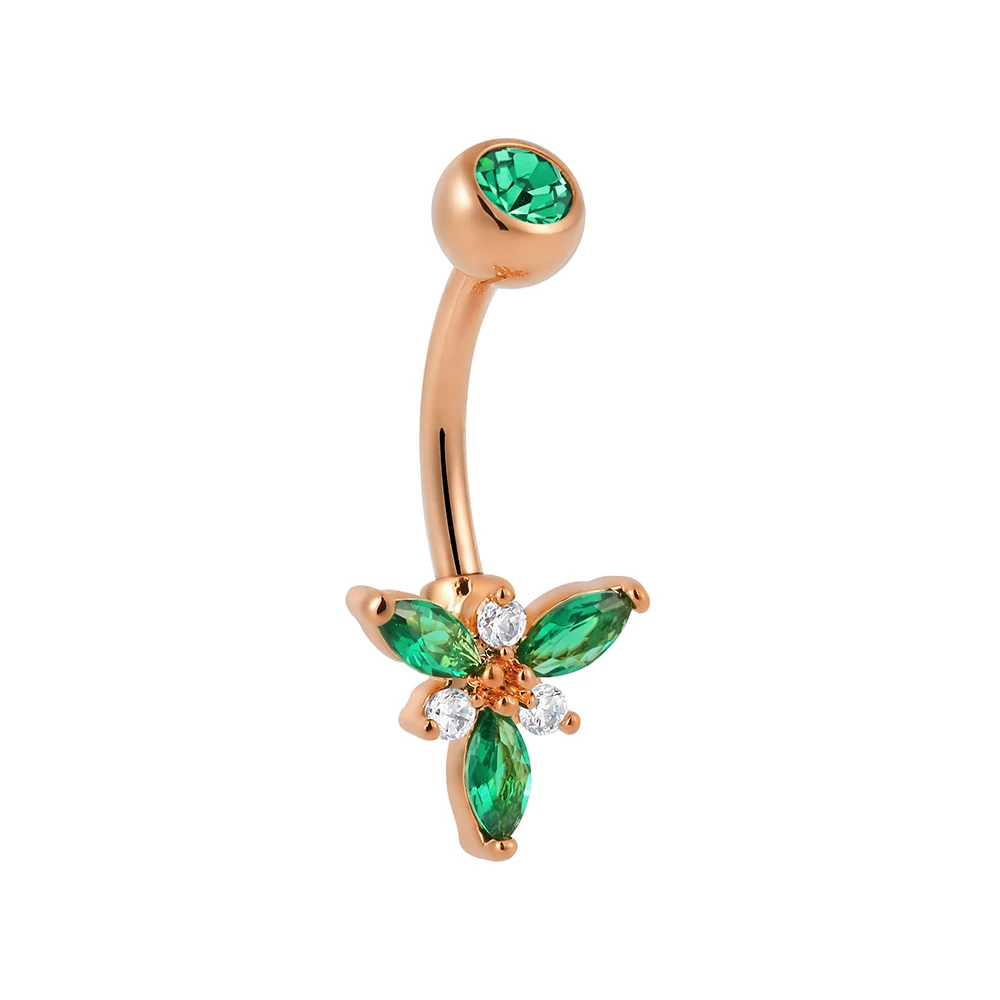 Superstar G23 titanium externally threaded belly button ring 3 emerald marquise shape zircon PVD navel body piercing jewelry