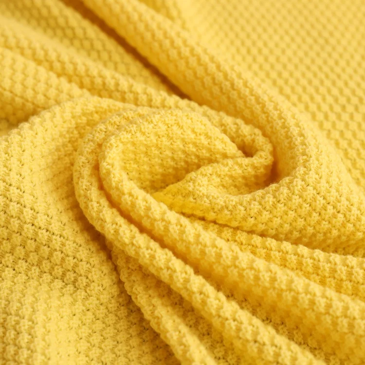 Custom pure colour super soft 100% cotton linen throw light yellow picnic camping garden blanket