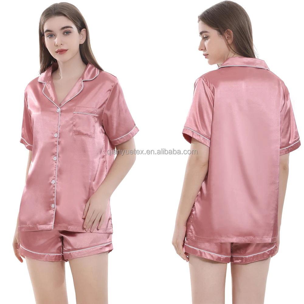 Factory Supplier Silk Pajama Set Women Short Sleeve Satin Pajamas
