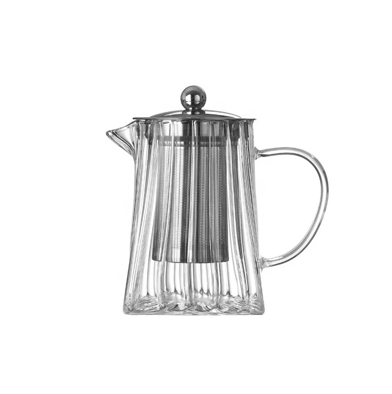 Heat-Resistant Glass Teapot with Stainless Steel Tea Infuser Teapot Thread Design for Coffee & Tea Sets