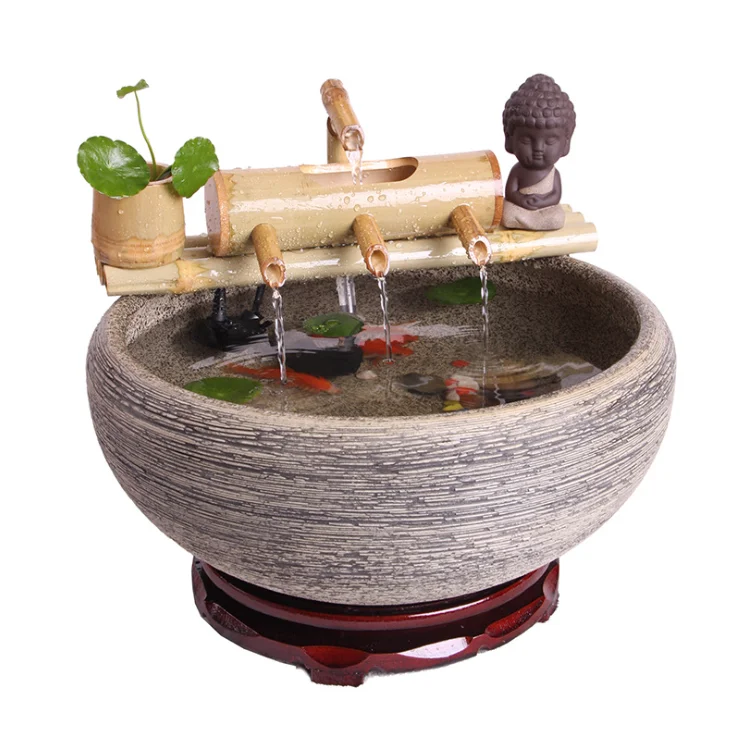 Resin craft bamboo goldfish fish tank mini garden zen water fountain with solar energy board