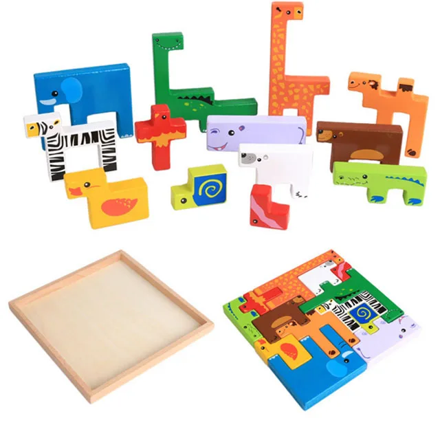 
Children educational toys creative new animal 3D building blocks wooden puzzles baby toys 