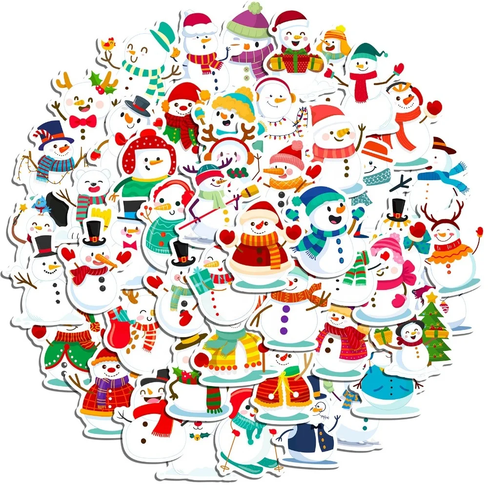 50pcs Snowman Stickers Cartoon Merry Christmas Holiday Decoration Scene Decoration Stickers, T01041492