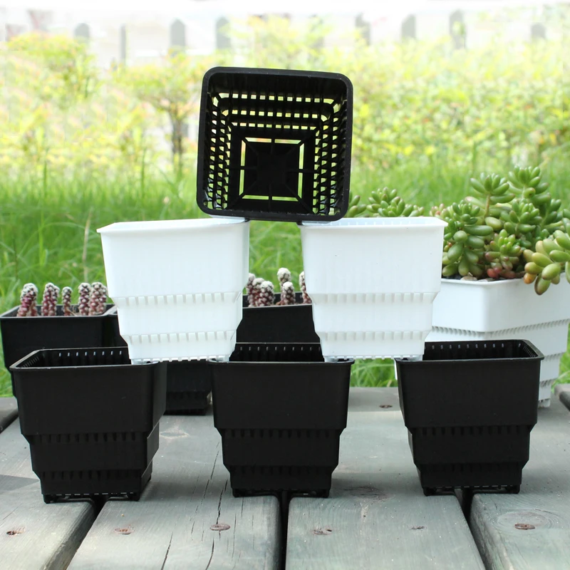 Square Plastic Flower Pots with tray for Starting Seedlings, or Succulents cactus plants