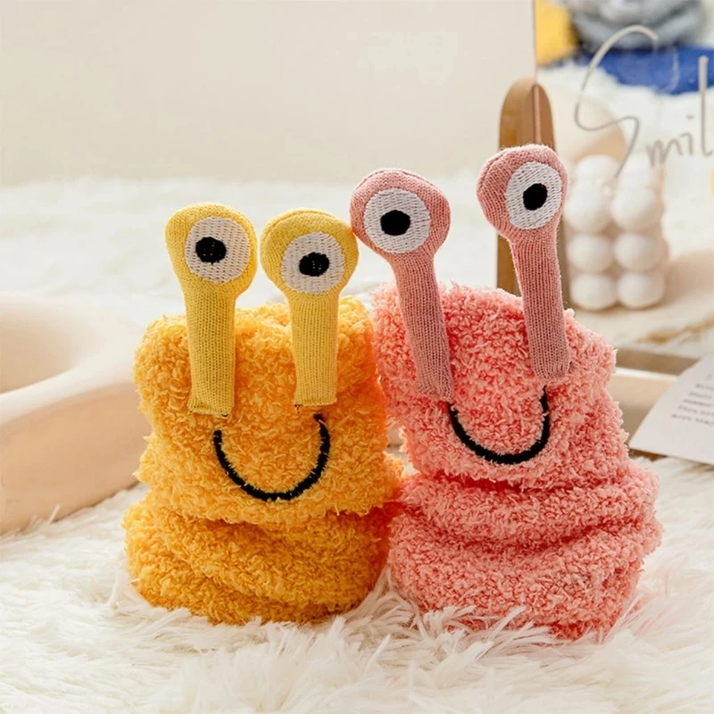 Winter Fuzzy Slipper Women Socks Novelty Funny 3D Cartoon Frog Eyes Bright Solid Color Fluffy Plush Socks