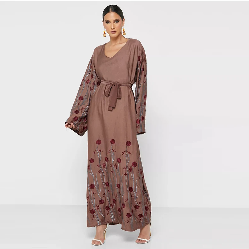 SolidColor Islamic Women Latest Arrival Oem Custom Moroccan Style Embroidery Kimono Abaya Indian Clothing Wholesale Jubah Muslim