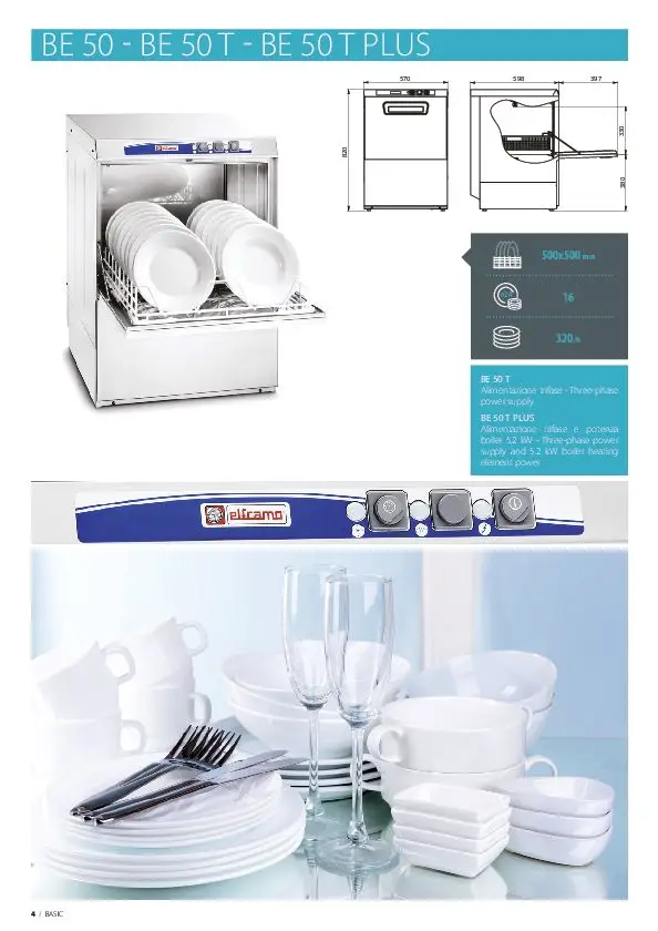 Heavy-Duty Stainless Dishwasher - BASIC BE 50 With Double Door - For Efficient Commercial Cleaning