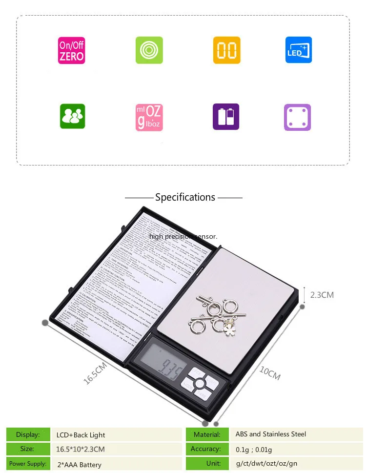 Plastic Black Fashion Design 0.1g 0.01g Pocket Scales LCD Electronic Jewelry Scale