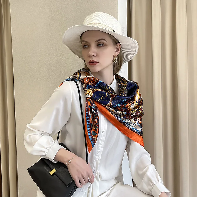 Factory wholesale new silk scarf  silk large square scarf gift custom silk scarf women