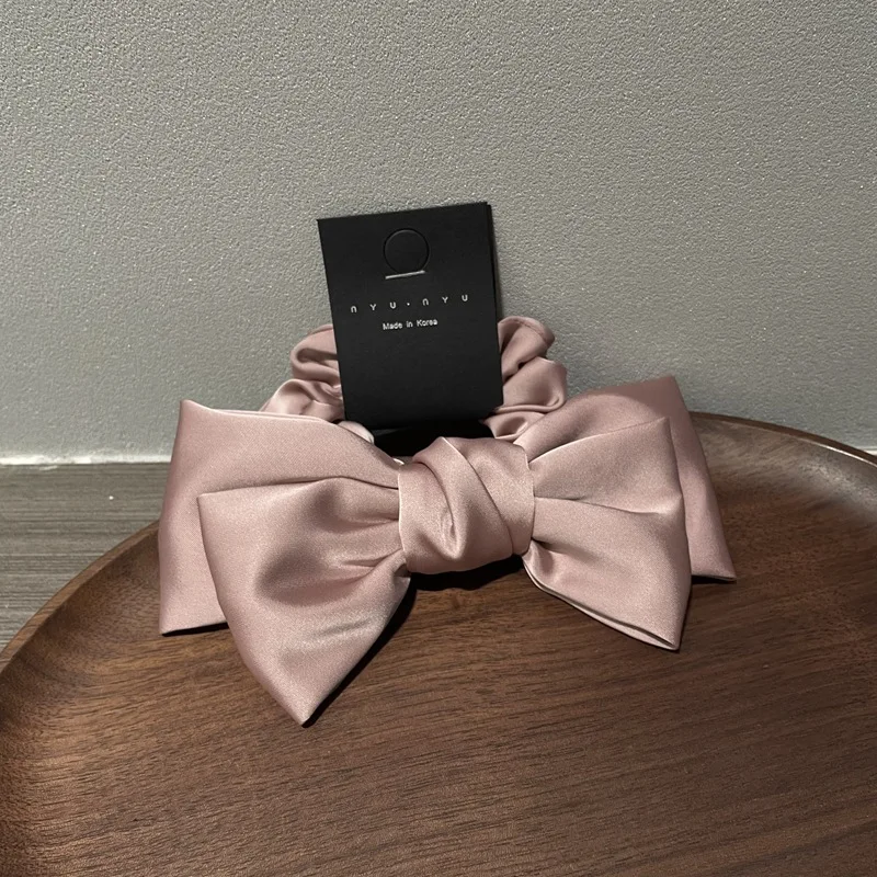 High-end Solid Color Double Layer Satin Bow Hair Scrunchies Elastic Ponytail Hair Band Bowknot Pretty Women Hair Ties
