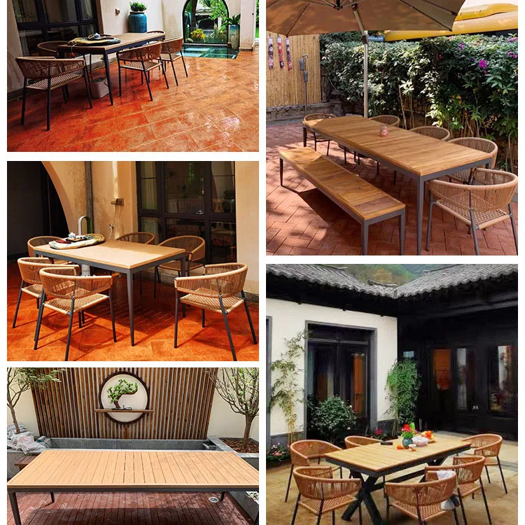 Teak Outdoor Tables And Chairs Villa Leisure Balcony Rattan Chair Alloy Dining Table