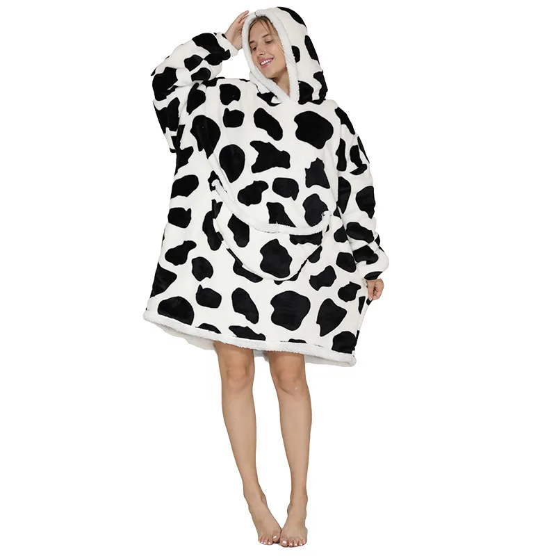 Unisex Full Printing Blanket Hoodie Sweatshirt Wearable Sherpa Fleece Oversized TV Blanket with Hood