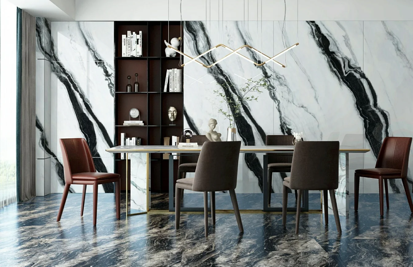 Wholesale Artificial Panda White Marble Porcelain Slabs Polished Sintered Stone Wall Tiles for Villa