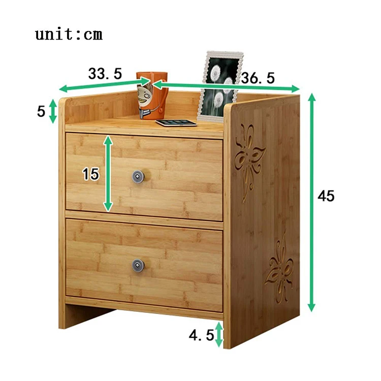 Bamboo with 2 drawers bedroom storage nightstand multifunctional filing cabinet corner table